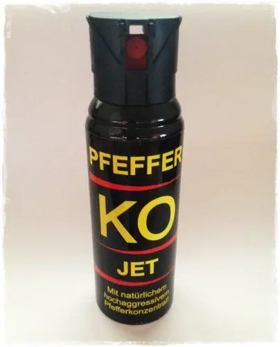 Produktbild: BALLISTOL 24491 Pfeffer-KO Jet 100ml Spray – Verteidigungsspray gegen Tiere – Abwehrspray 5m Sprühweite – Behördenkappe