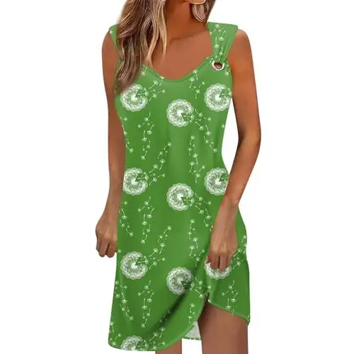 Produktbild: Generic Sommerkleid Damen Kleid Festlich Damen Plisseekleid Damenkleid Elegant Baumwollkleider Damen Sommer Boho Kleider Damen Sommer Sweatkleid Damen Ohne Kapuze Schicke Kleider Grün 3XL