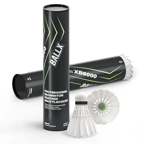 Produktbild: BallX 12x Natur Federbälle Badminton XB6000 mit Gänsefedern | 77 (Medium Speed) | Badminton Bälle Feder | Federball Bälle | Federbälle für draußen | Badminton Ball Indoor & Outdoor Shuttlecock