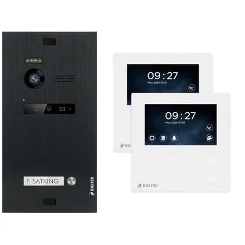 Produktbild: Balter EVO 1 Familienhaus Video Türsprechanlage für Haustür mit Kamera und Klingel, Gegensprechanlage mit Türklingel kabelgebunden und 2X 4.3 Mini Monitor Türöffner Sprechanlage Set