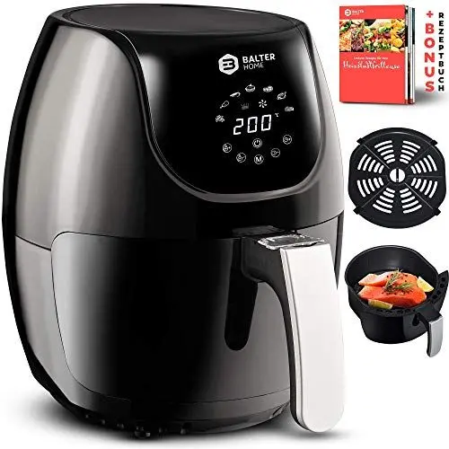 Produktbild: Balter Heißluftfritteuse XL-Touch, Fritteuse, LCD Display, 7 Programme, Rezeptheft, 3.6L - XL Garraum, 1500W, schwarz