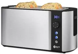 Produktbild: Balter Toaster 4 Scheiben, Langschlitz, Edelstahl, Brötchenaufsatz, LCD Display mit Restzeitanzeige, Auftaufunktion, Brotzentrierung, Krümelschublade, TS-04-LCD, Farbe: Silber