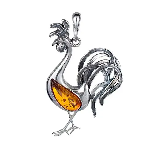 Produktbild: BALTICANA JEWELRY Hahn-Anhänger aus Sterlingsilber und baltischem Bernstein