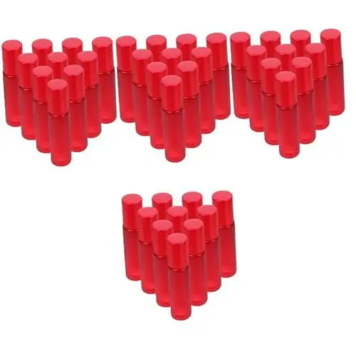 Produktbild: Baluue 40 Stück Rolle Gelbe Tintenrollerflasche aus Glas Tropffüllflasche leere Unterflasche edelstahlkugeln glasflasche Roller für ätherische Öle Rollflaschen für ätherische Öle Abs rot