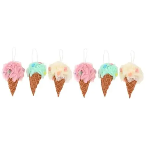 Produktbild: Baluue 6stücke Loofah Duschschwämme Eiscreme-form Exfolierende Badekugeln Für Sanfte Hautreinigung Und Spaßiges Baden Für Erwachsene