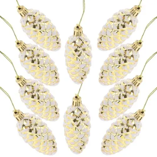 Produktbild: Baluue Weihnachts-Tannenzapfen-Ornamente 10 Stück Glitzernde Tannenzapfen Hängende Dekorationen Große Ornamente Mit Schnur Für DIY-Bastelarbeiten Weihnachtsbaum Goldene Tannenzapfen