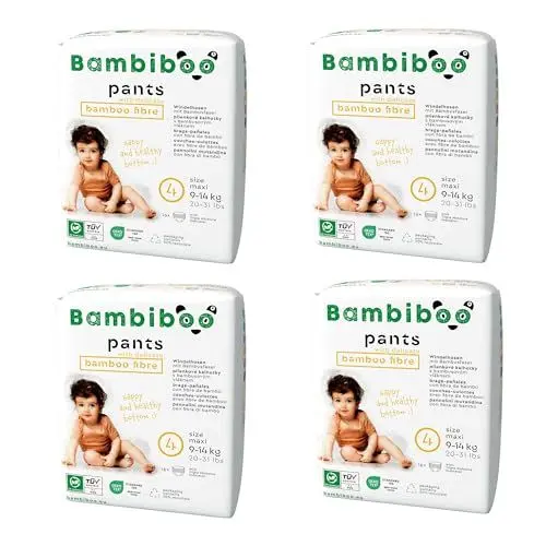 Produktbild: Bambiboo Set 4x16 Hautfreundliche Einwegwindeln mit feiner Bambusfaser - Baby Windeln - Einwegwindelpants Wegwerfwindeln - Schutz Empfindliche Haut - Sehr Saugfähig - Größe 4 (maxi), 64 Stk