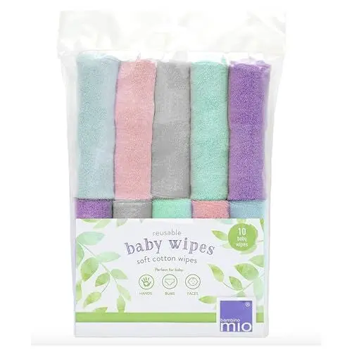 Produktbild: Bambino Mio, wiederverwendbare Baby-Feuchttücher - Basic - umweltfreundlich, frei von Chemikalien, doppelseitig, waschbar, 10er-Packung, Cloud - Verpackung kann variieren