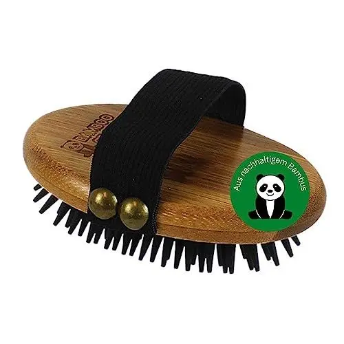 Produktbild: BAMBOO GROOM Curry Brush I Striegel mit weichen Gumminobben I Hundebürste für jedes Fell I Bürsten zur Fellpflege aus Bambus I Fellbürste zur Fellreinigung I Bürste für Katze & Hund