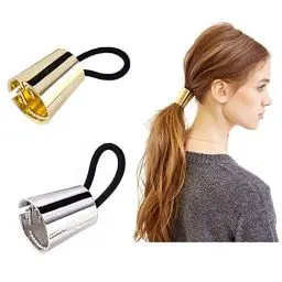 Produktbild: Bamboopack 2 Stück modische Metall-Haarspangen, Punk, elastische Haargummis, Haarseil, Pferdeschwanz-Halter, Haarband, Haar-Accessoires oder Damen Mädchen (Gold + Silber), 4,2 x 3,7 cm