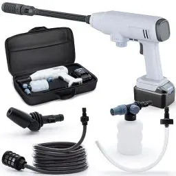 Produktbild: Bamboosang 21V Hochdruckreiniger & kabelloser mobiler Reiniger: 30Bar 435PSI Elektro-Jet-Waschpistolen-Kit mit 4.0Ah Akku und Ladegerät für die Reinigung von Autos, Gärten und Terrassen Weiss