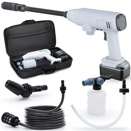 Produktbild: Bamboosang 21V Hochdruckreiniger & kabelloser mobiler Reiniger: 30Bar 435PSI Elektro-Jet-Waschpistolen-Kit mit 4.0Ah Akku und Ladegerät für die Reinigung von Autos, Gärten und Terrassen Weiss