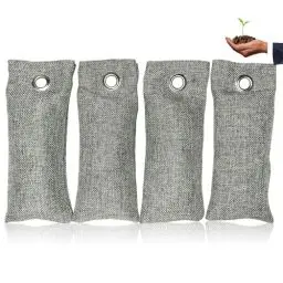 Produktbild: Bambus Lufterfrischer mit Aktivkohle - Luftreiniger Geruchsentferner für Schuhe (4x75g) + ein gepflanzter Baum