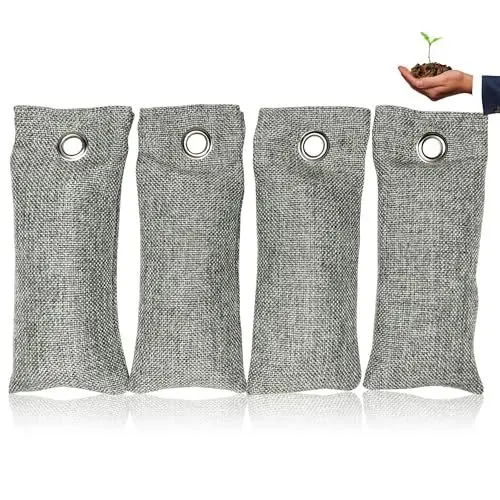 Produktbild: Bambus Lufterfrischer mit Aktivkohle - Luftreiniger Geruchsentferner für Schuhe (4x75g) + ein gepflanzter Baum