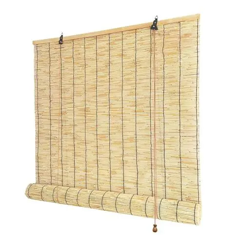 Produktbild: Bambus Rollos Für Fenster 80x160 100x120 120x150 130x180cm Bambusrollo Wetterfest Aussen Retro Vorhang Sonnenschutz Sichtschutz Rollo Anti-UV Bambus Rollo Jalousine Mit Lifter Raffrollo Für Balkon