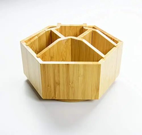 Produktbild: Bambus Schreibtisch Organizer - Dreh-Organizer - Rotierende Organizer Bambus - Kosmetik Organizer - Büro & Bastelbedarf Organizer Holz - Make-up Organizer - Mehrzweck-Schreibtisch