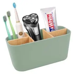 Produktbild: Bambus Trennwand Zahnbürstenhalter Elektrische Zahnbürste, Kunststoff Toothbrush Holder mit 5 Fächer, Halterung Elektrische Zahnbürste, Zahnbürsten Organizer Familie, Elektrische Zahnbürste Organizer