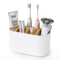 Produktbild: Bambus Trennwand Zahnbürstenhalter Elektrische Zahnbürste, rutschfest Halterung Elektrische Zahnbürste， Toothbrush Holder mit 6 Fächer, Zahnbürsten Organizer Familie, Elektrische Zahnbürsten Halterun