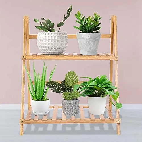 Produktbild: Bambus-Aufbewahrungs-Blumentopfständer, Zweistöckig, Pflanzenregal für Balkon, Innen- und Außenbereich, Gartendekoration (Breite 50 cm)