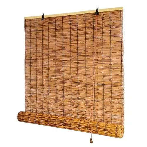 Produktbild: Bambusrollo 80 90 120 150 160 cm Breit Retro Schilf Vorhang Wetterfest Aussen Bambus Sichtschutz Mit Lifter Bambus Rollo Jalousine Anti-UV Sonnenschutz Vorhang Bambus Outdoor Für Fenster Balkon