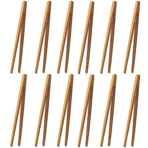 Produktbild: Bambuszangen，12 Stück Bambus küchenzange Grillzange Holz toastzange Toastzange für toast Lebensmittel-zangen，zum Kochen,Brot,Früchtetee und Gurken