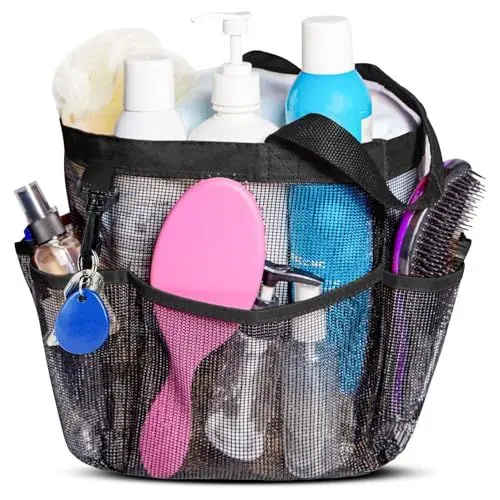 Produktbild: Bamodi Mesh Shower Caddy Basket/Hanging Portable Shower Tote Bag Netz-Duschkorb - Kulturbeutel Transparent Tote Bag Organizer- Kulturtasche Zum Aufhängen - Für Damen, Frauen