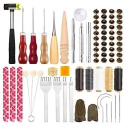 Produktbild: Bamru Leder Werkzeug Set, Leder DIY Werkzeuge für Anfänger, Leder Nähen Set mit Wachsfaden, Nähen Nadeln, Meißel Locher, Leder Nieten und Andere Zubehör für Leder Machen Handwerk