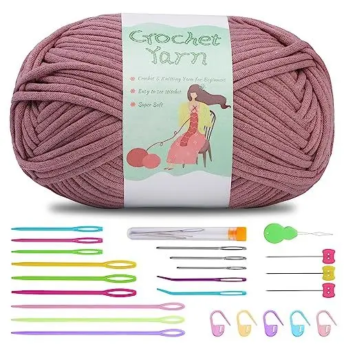 Produktbild: Bamru-Garn zum Häkeln und Stricken, 25-teiliges Häkelgarn-Set mit Häkelzubehör, Häkel- und Strickgarn für Anfänger, gut sichtbare Maschen, Lila.