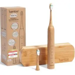 Produktbild: bamtoo® Elektrische Schallzahnbürste KOA V2, inkl. Reiseetui | Nachhaltige Zahnbürste für erstklassige Reinigung | Inkl. 2 Bambus Bürstenköpfe | 8 Wochen Akkulaufzeit