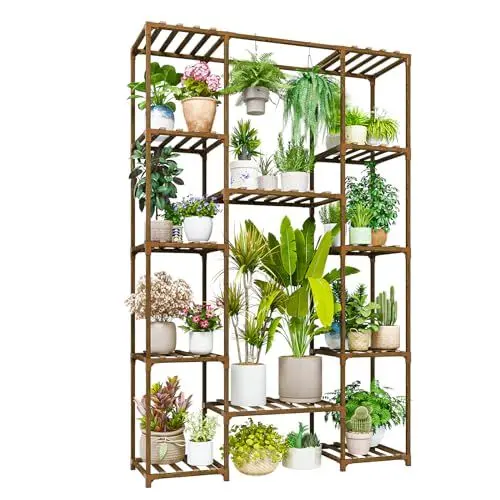 Produktbild: Bamworld 167 cm hoher Pflanzenständer für den Innenbereich, großes Pflanzenregal für mehrere Pflanzen, Blumenständer aus Holz, Hängepflanzenregal für Wohnzimmer, Garten, Balkon, Heimdekoration