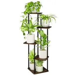 Produktbild: Bamworld Blumenständer Pflanzenständer Pflanzenregal aus Holz und Metall – Modernes Regal für Zimmerpflanzen, 5 Etagen, Stabil und platzsparend, Ideal für Wohnzimmer, Balkon und Büro