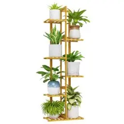 Produktbild: Bamworld Pflanzenständer Hoch Blumenständer Bambus Balkon Pflanzenregal Indoor 6 Etagen Fenster Garten Heimdekoration Wohnzimmer Schlafzimmer(40x20x122cm)