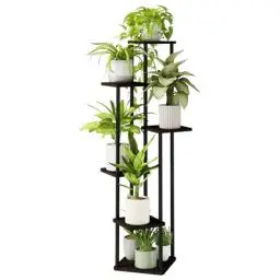 Produktbild: Bamworld Pflanzenständer für den Innenbereich 6 Etagen Hohes Pflanzenregal aus Metall für mehrere Pflanzen Eck Blumenetagere für Terrasse Garten Balkon Wohnzimmer Schlafzimmer Schwarz