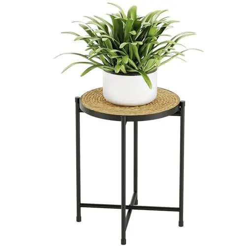 Produktbild: Bamworld Runder Pflanzenständer für draußen Blumenhocker Pflanzenhocker Blumenständer Metall Schwarz Blumenbank Wohnzimmer Kleiner Tisch Beistelltisch Tisch Klein Couchtisch Balkon Deko
