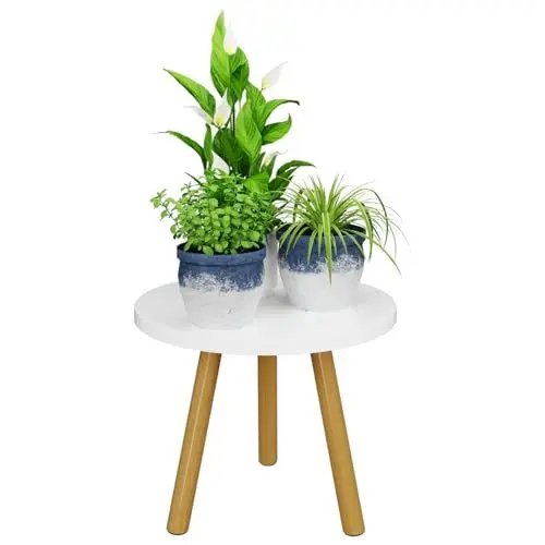 Produktbild: Bamworld Wooden Stool Blumenhocker Kleiner Tisch Beistelltisch Weiss Pflanzenhocker Holz Tisch Klein Couchtisch (24CM)