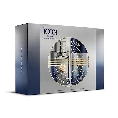 Produktbild: Banderas Perfumes - The Icon Elixir – Geschenkset EDP 100 ml + DEO 150 ml – Langanhaltend – Maskuliner, eleganter Duft mit Charakter – Holzige Bernsteinnoten – Ideal für besondere Anlässe