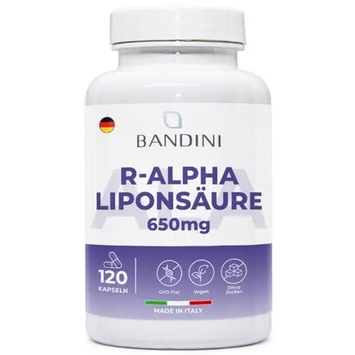 Produktbild: Bandini® Alpha-Liponsäure (Alpha Lipoic Acid) 650 mg Depot | 120 hochdosierte vegane Kapseln | Natürliches Antioxidans | Hohe Bioverfügbarkeit | Hilft bei Entzündungen | 4 Monats-Vorrat | Laborgeprüft