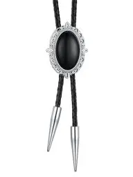 Produktbild: Bandmax Schwarzer Onyx Bolo Tie Lederkette Edelstahl Bolo Krawatte Herren Cowboy Krawatten Vintage Schmuck für Trauzeugen