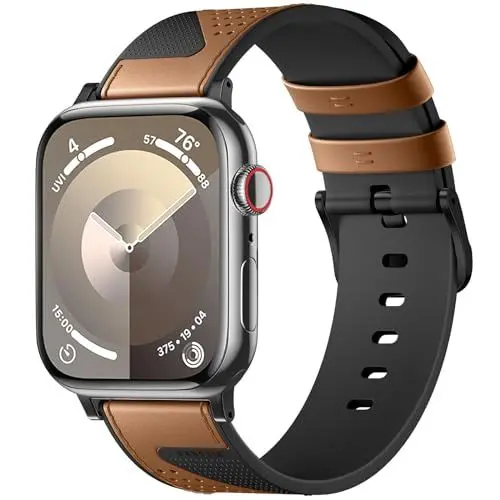 Produktbild: Bandsie Lederarmband Kompatibel mit Apple Watch Armband 45mm 44mm 42mm 49mm, Silikon mit Lederoberfläche Business und Fashion Ersatzarmband für iWatch SE/Ultra/Series 9 8 7 6 5 4 3 2 1, Braun