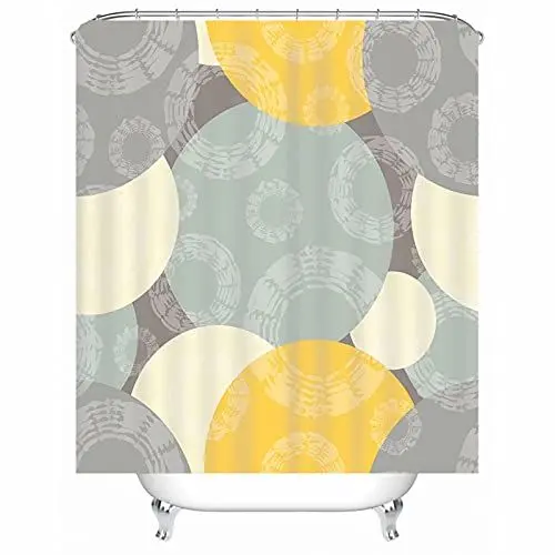 Produktbild: Banemi Art Duschvorhang, Kreis Rund 3D Motiv Duschvorhänge mit Duschvorhangringen, Polyester, 150 x 180 cm, Gelb Grau