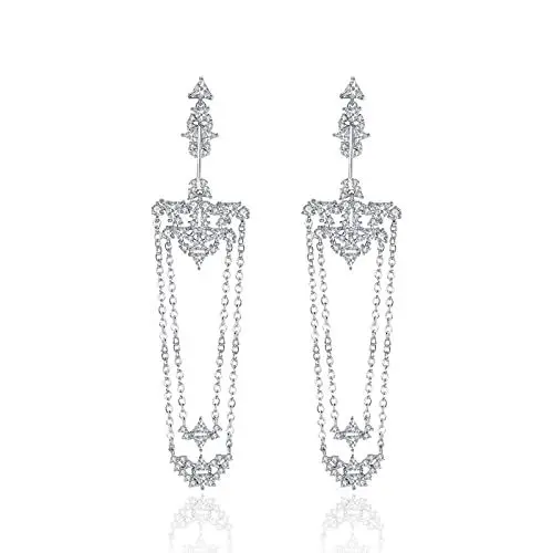 Produktbild: Banemi Damen Schmuck Ohrringe, Ohrringe Schmuck Lange Retro Quaste mit Cubic Zirkonia Friktion Back Ohrhänger Partyschmuck