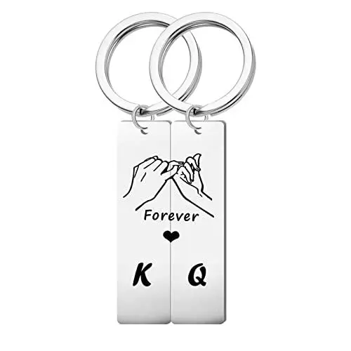 Produktbild: Banemi Schlüsselanhänger Frauen, Partner Geschenke Rechteck Graviert Forever und K Q Thanksgiving Schlüsselanhänger