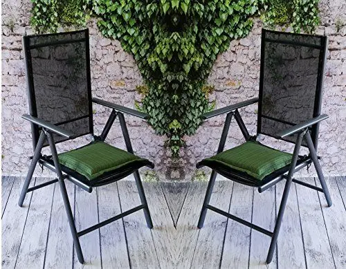Produktbild: Bankauflage Auflage Sitzauflage Gartenbank Polster Kissen Stuhlkissen Bootkissen Sitzkissen Gartenkissen • Wasserabweisend • 14 Verschiedene Modelle (Stuhlkissen. Grün gestreift 36,50x36,50cm)