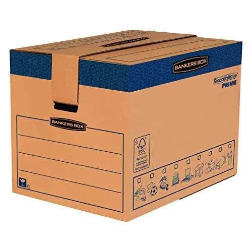 Produktbild: BANKERS BOX Umzugskarton SmoothMove, Heavy Duty, aus doppelt verstärkter Wellpappe mit Tragegriffen, schneller FastFold Aufbau ohne Klebeband, 127 Liter, 45.5 x 60.5 x 45.5 cm, 5 Stück