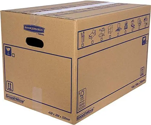 Produktbild: Bankers Box 6208301 Pack 10 Kartonboxen mit Griffen für Umzug, Lagerung und Transport, robust, verstärkter Einzelkanal, 32 Liter, Braun, 43 x 30 x 25 cm