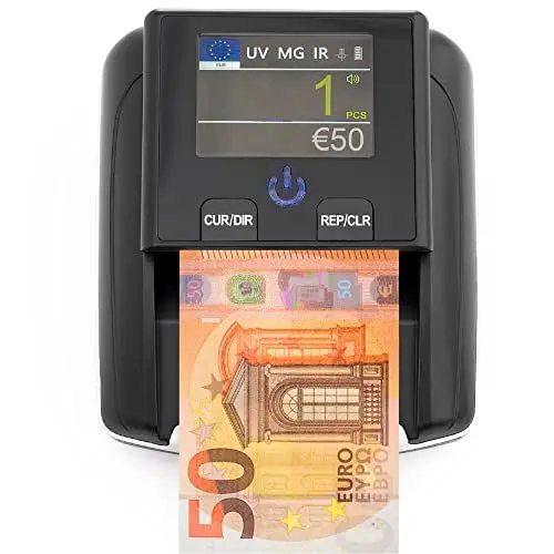 Produktbild: Banknotenprüfer & Geldzählmaschine Banknoten 2in1 - Einzeln einlegen - Banknotenprüfer Falschgelderkennung mit UV/MG/IR für falsche Euro-, Pfund-, Dollarscheine - mobiler Scanner Testlicht & kompakt
