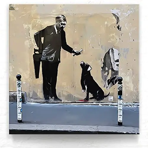 Produktbild: Banksy Kunstdruck Graffiti Bild 'The Dog' Als Leinwand-Bild, 50x50cm Groß, Street Art Style Als Wanddeko Für Wohnzimmer, Büro