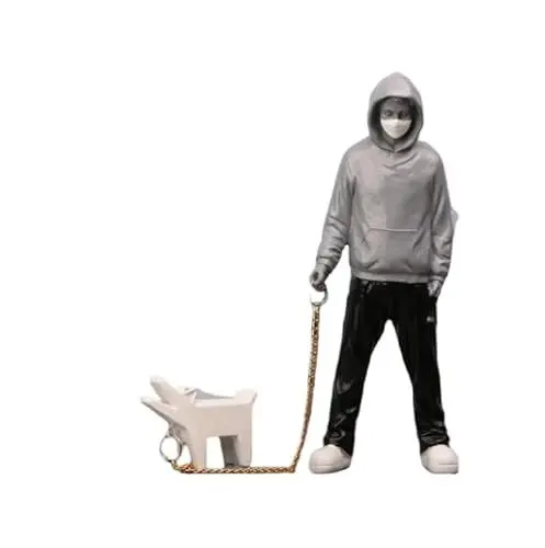 Produktbild: Banksy-Skulptur „EIN Trendiger Mann, Der Mit Hunden Spielt“, Banksy-Street-Art-Replik Moderne Statue Modisches Spielzeug Kunstskulpturen Und Ornamente for Wohnzimmer Büro Schreibtisch(E)