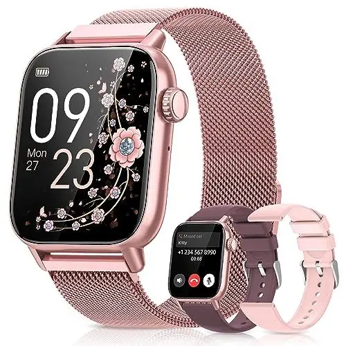 Produktbild: BANLVS Smartwatch Damen mit Telefonfunktion 1,85'' Zoll Fitnessuhr Damen mit SpO2, Herzfrequenz, Schlafmonitor, Menstruationszyklus, IP68 wasserdichte Sportuhr für iOS und Android (Rosa)