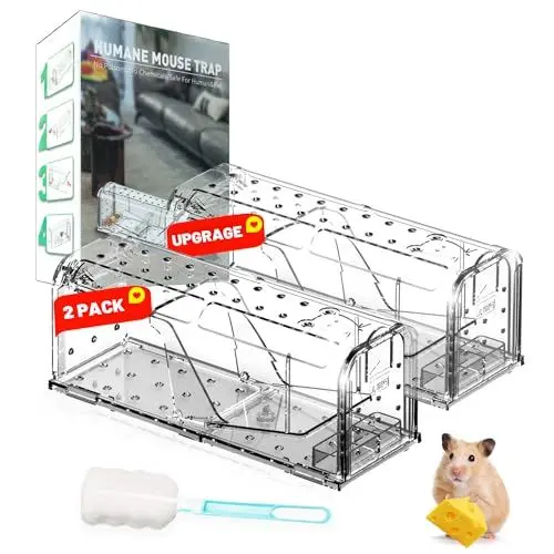 Produktbild: Baoduu 2024 Prämie Mausefalle lebend, 2 Stück Große Lebendfalle Maus mit Mäuseköder Box für Mittel Nagetiere, Rattenfalle Mäusefalle Wiederverwendbar, Mäuse Vertreiben Mausefallen Innen und Außen